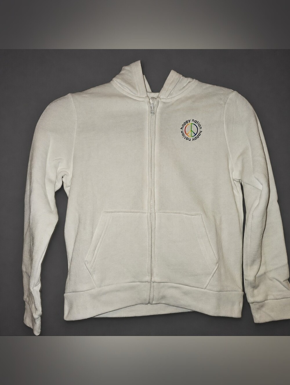 Happy Nation Girls Rainbow Full-Zip Hoodie Sweatshirt White Size M/10 NWT